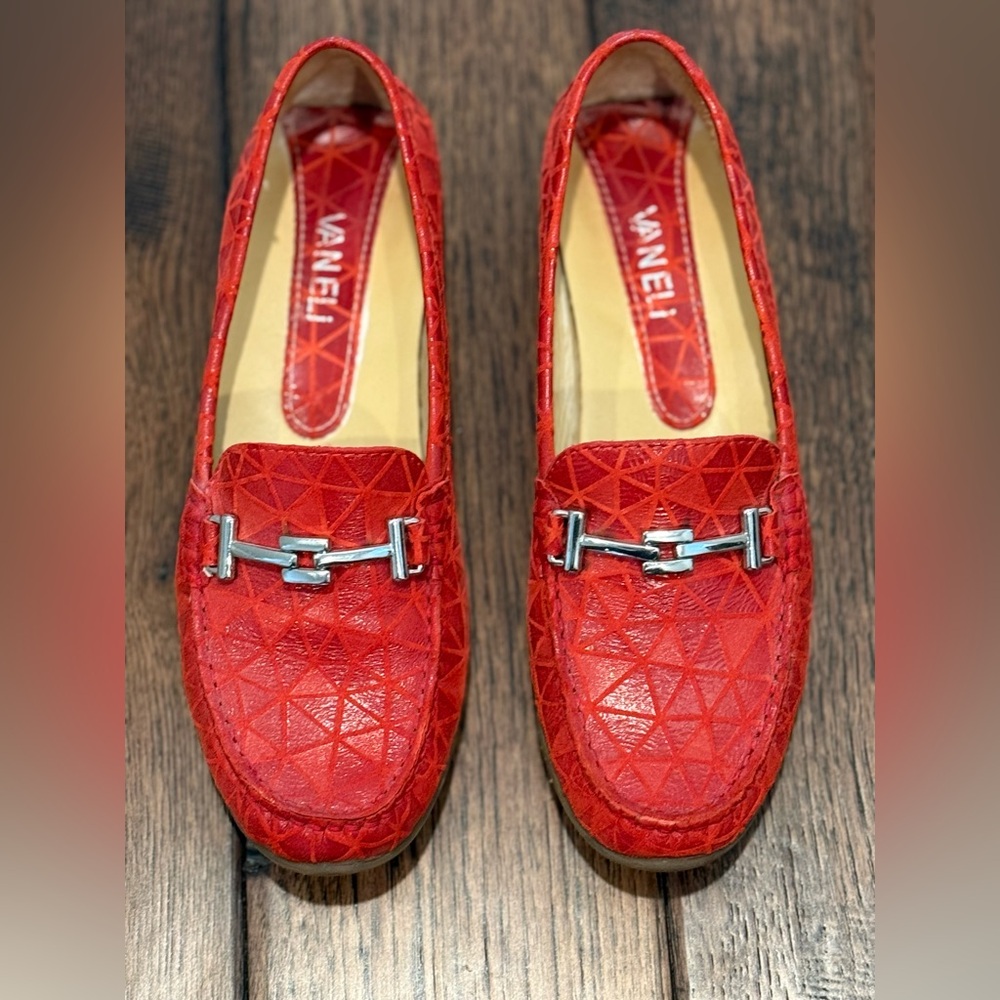 Vaneli Geometric Red Flats with Silver Accents